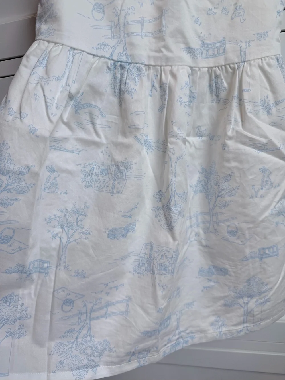 Carter's White Dress with Light Blue Scenic Print - Girls (5/5A)